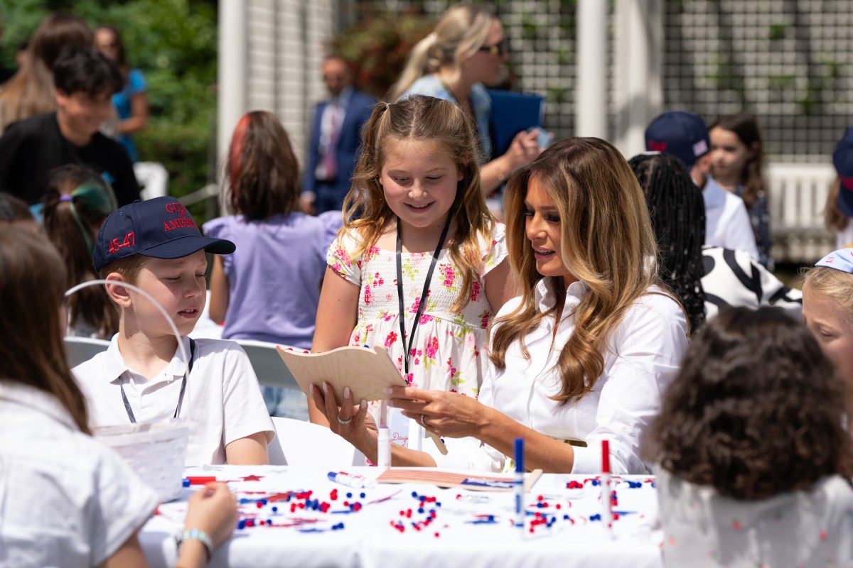First Lady Melania Trump greets parents and children participating in Take Our Sons and Daughters to Work Day, Tuesday, May 20, 2025, on the South Lawn of the White House. (Official White House Photo by Andrea Hanks)