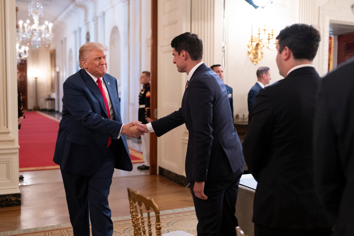 President Donald Trump greets guests as arrives to the Invest America Roundtable in the State Dining Room of the White House, Monday, June 9, 2025.(Official White House Photo by Joyce N. Boghosian)