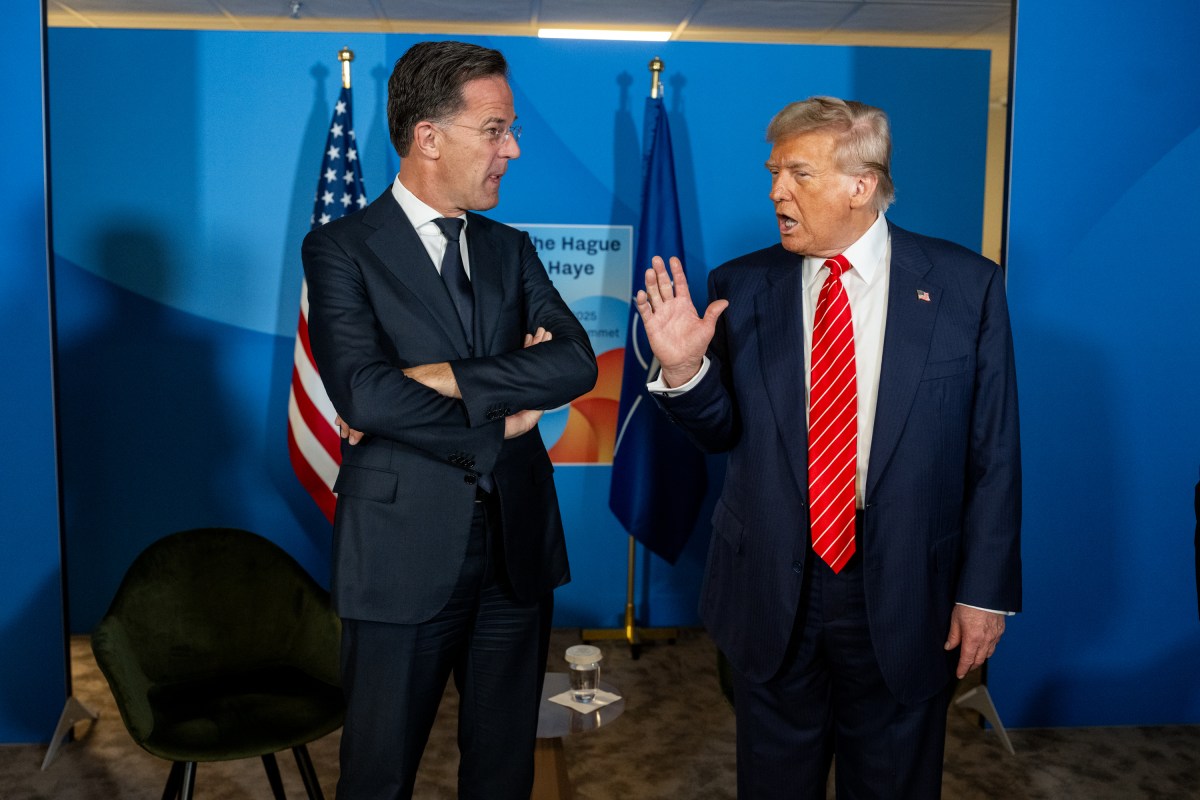 President Donald Trump attends a pull-aside meeting with NATO Secretary General Mark Rutte, Wednesday, June 25, 2025, at the 2025 NATO Summit at the World Forum in The Hague, Netherlands. (Official White House Photo by Daniel Torok)