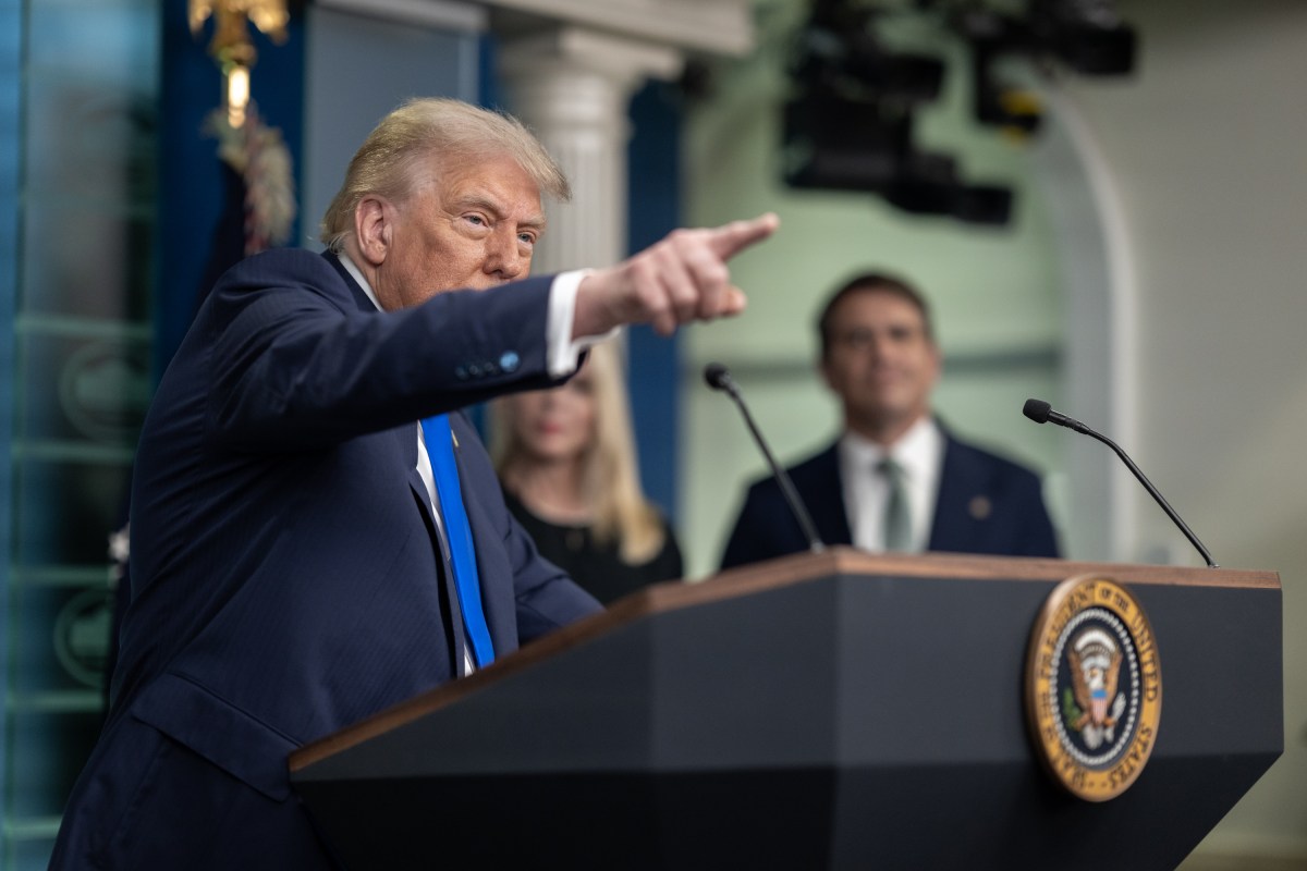 President Donald Trump holds a press conference with Attorney General Pam Bondi and Deputy Attorney General Todd Blanche in the James S. Brady Press Briefing Room on Friday, June 27, 2025. (Official White House Photo by Molly Riley)