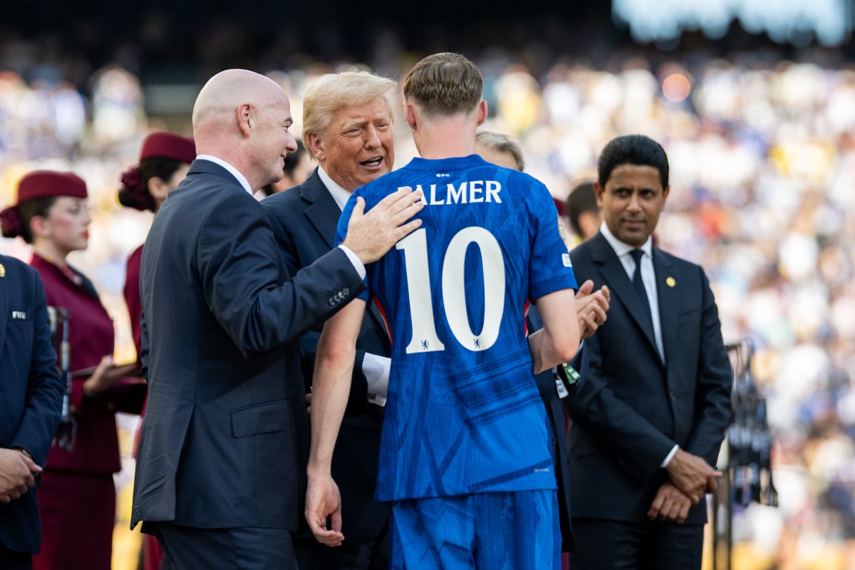 President Donald Trump participates in the post-match ceremony at the FIFA World Cup Final soccer match between Chelsea Football Club and Paris Saint-Germain, Sunday, July 13, 2025, at MetLife Stadium in East Rutherford, New Jersey. (Official White House Photo by Daniel Torok)