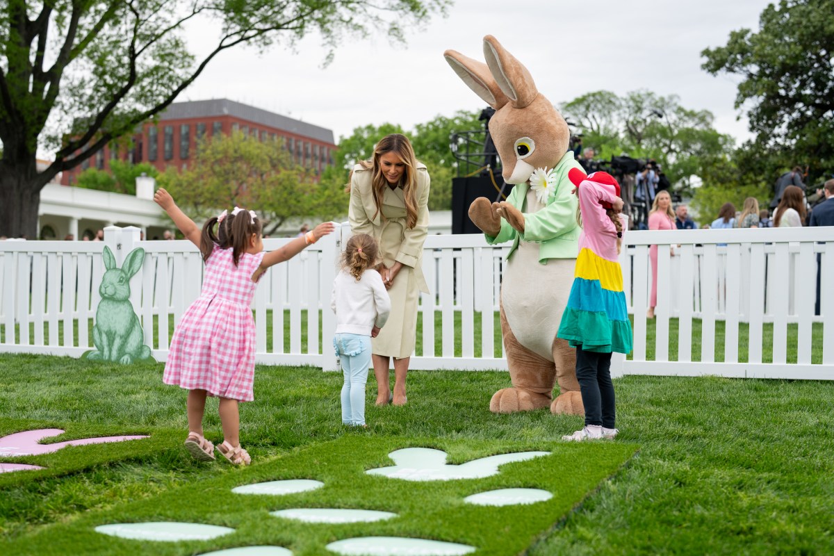 First Lady Melania Trump visits the Hop Scotch activity at the White House Easter Egg Roll, Monday, April 21, 2025, on the South Lawn.  (Official White House Photo by Andrea Hanks)
