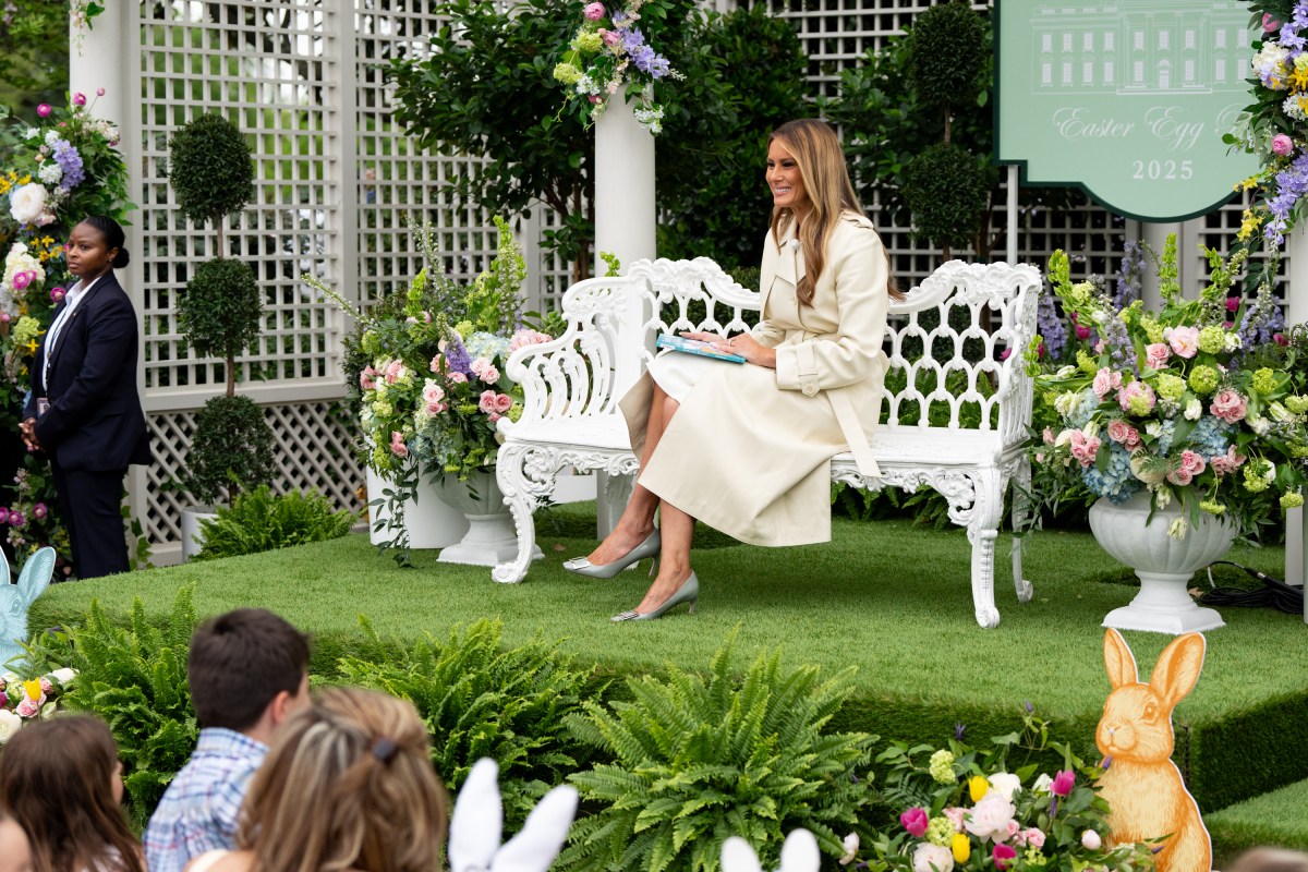 First Lady Melania Trump reads a book at the Reading Nook in the First Ladies Garden during the White House Easter Egg Roll, Monday, April 21, 2025, on the South Lawn. (Official White House Photo by Andrea Hanks)