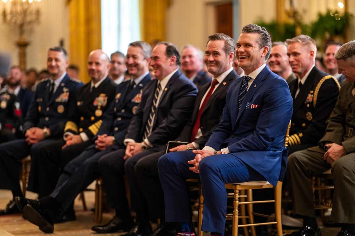 President Donald Trump greets members of the Navy Midshipmen football team from the U.S. Naval Academy, Tuesday, April 15, 2025, in the State Dining Room of the White House. (Official White House Photo by Daniel Torok)