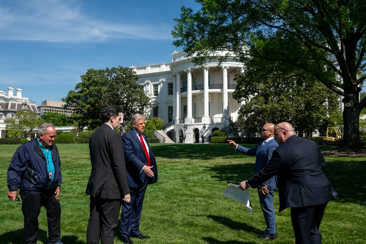 President Donald Trump surveys the North and South Lawns of the White House for potential locations for new flag poles, Wednesday, April 23, 2025. (Official White House Photo by Joyce N. Boghosian)