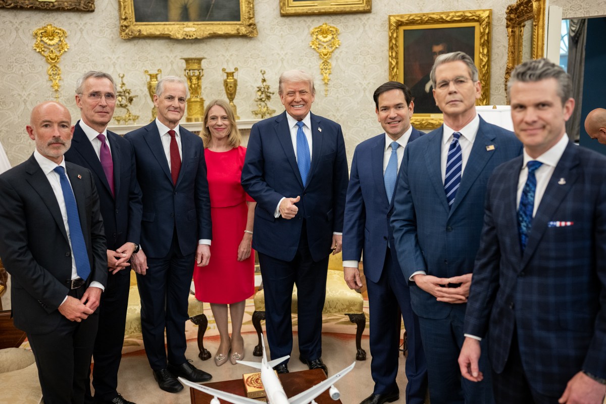 President Donald Trump poses for a photo with Prime Minister Gahr Store of Norway, Thursday, April 24, 2025, in the Oval Office. (Official White House Photo by Daniel Torok)