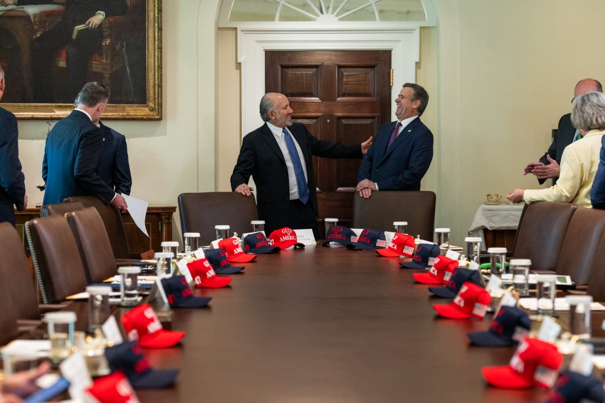 Secretary of Commerce Howard Lutnick and CIA Director John Ratcliffe speak before a Cabinet meeting, Wednesday, April 30, 2025, in the Cabinet Room. (Official White House Photo by Molly Riley)