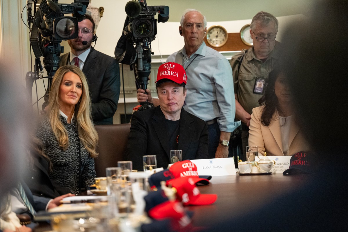 Elon Musks listens to members of the Cabinet as they give updates during a meeting, Wednesday, April 30, 2025, in the Cabinet Room. (Official White House Photo by Molly Riley)
