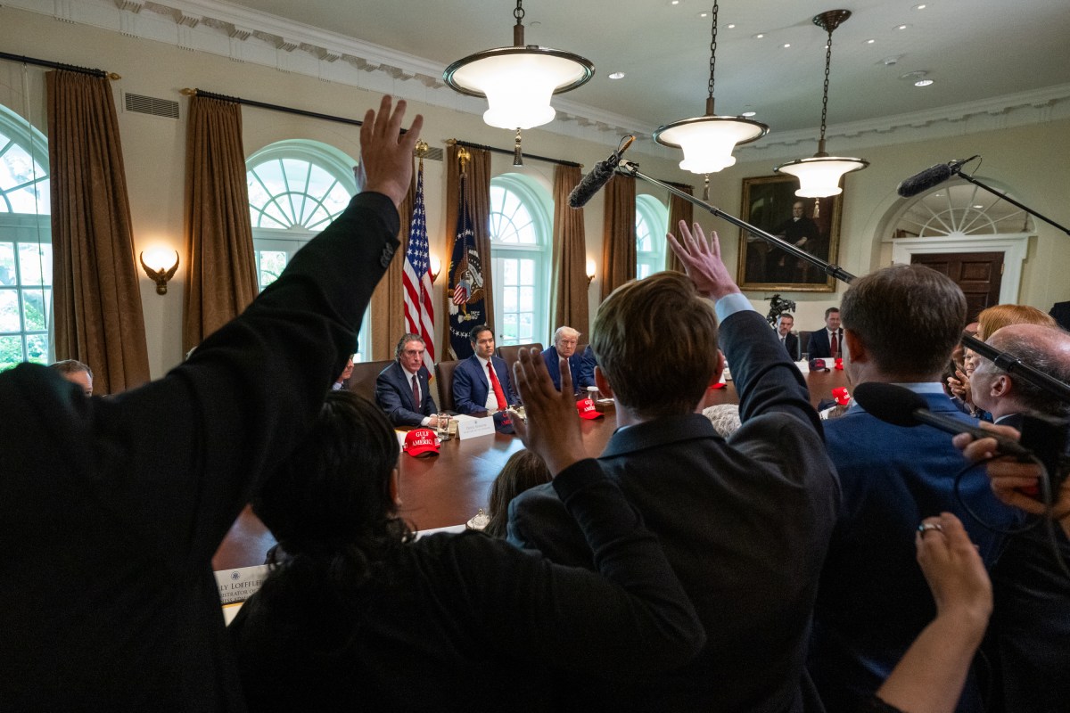 Members of the media ask questions during a Cabinet meeting, Wednesday, April 30, 2025, in the Cabinet Room. (Official White House Photo by Molly Riley)