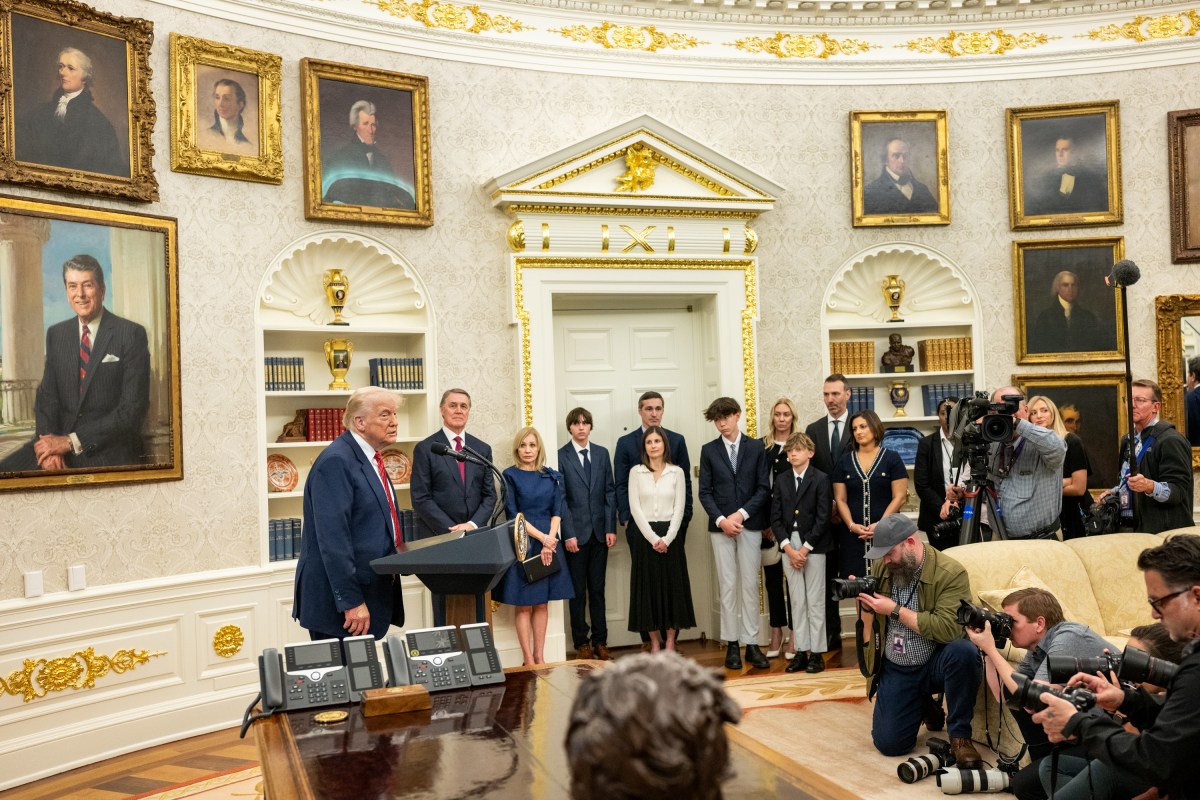 President Donald Trump participates in the swearing-in ceremony for U.S. Ambassador to China David Purdue, Wednesday, May 7, 2025, in the Oval Office. (Official White House Photo by Molly Riley)